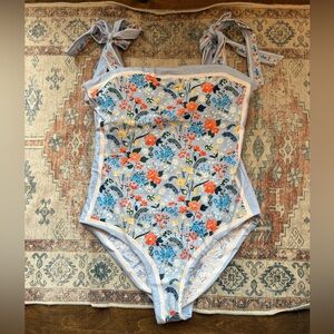 Visual Mood Floral One-Piece Swimsuit with Tie Straps and Reversible